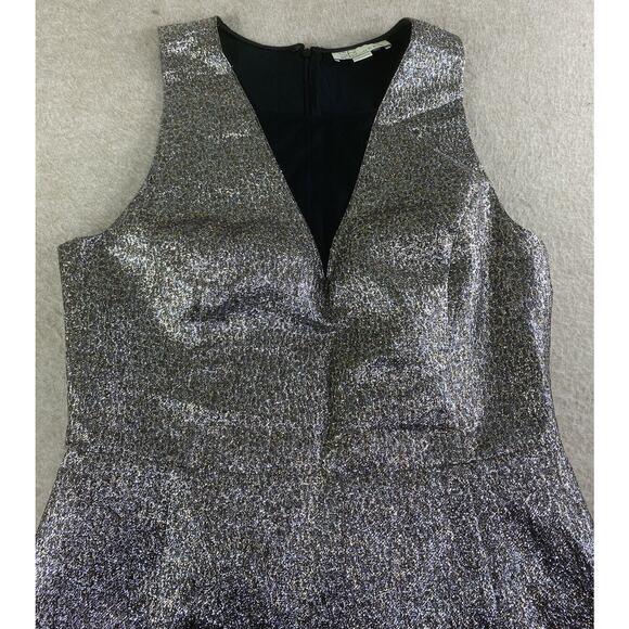 SB by Sachin & Babi Metallic Fit & Flare Mesh V-Neck Mini Party Dress Sz 10 Gold - Picture 11 of 11